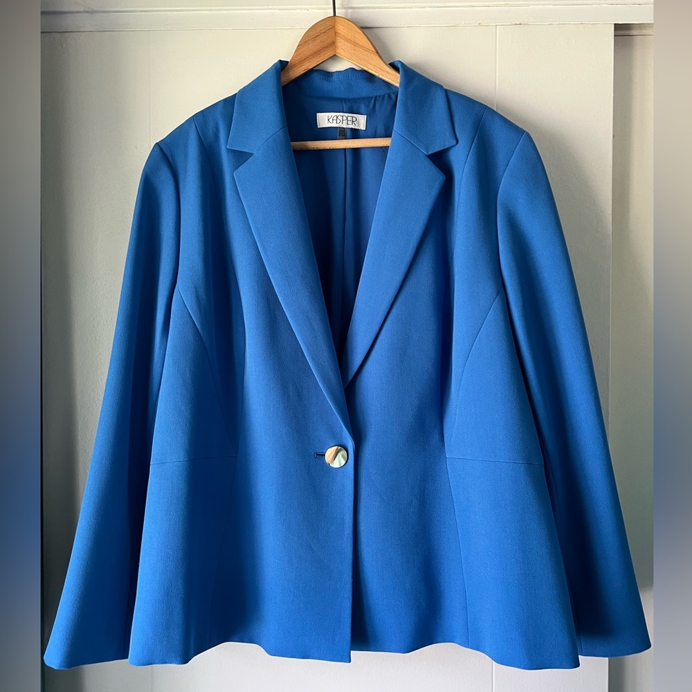 Kasper Blue Single-Button Crepe Blazer
